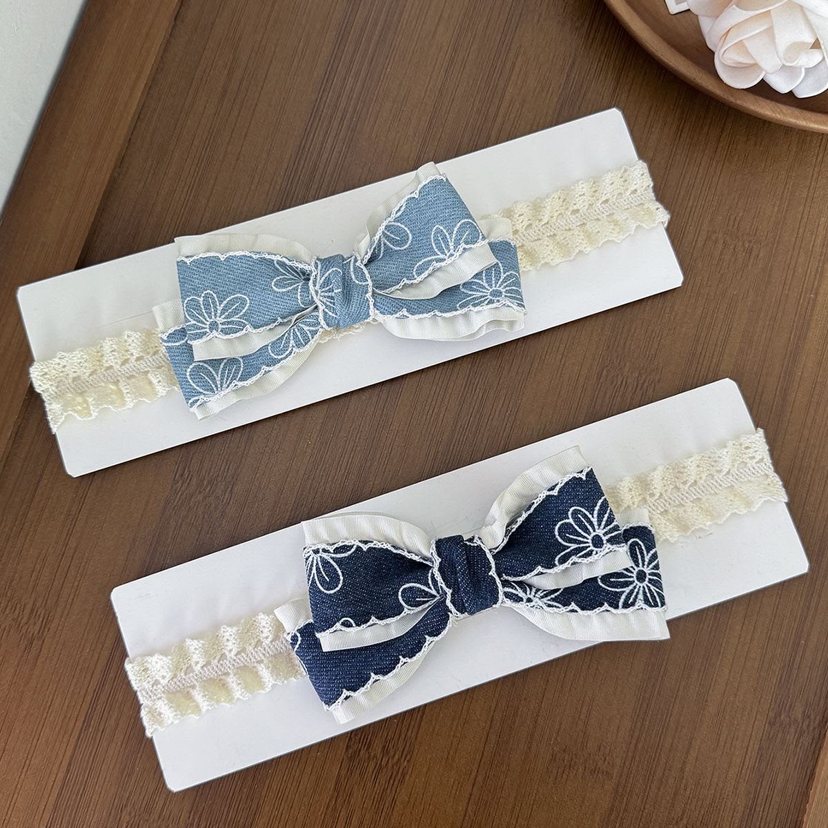 Floral Denim Bow Lace Headband for Girls