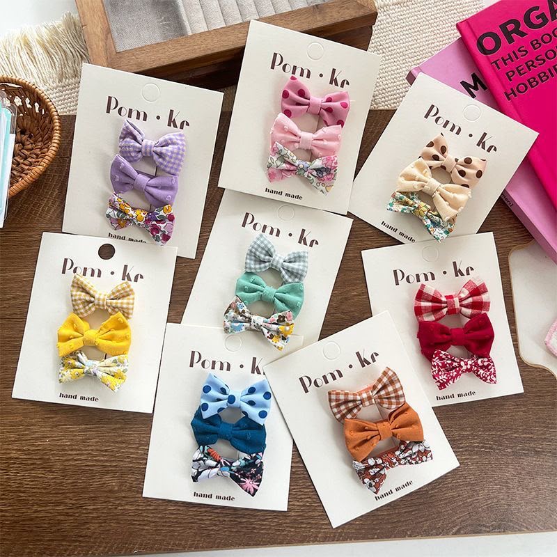 Handmade Fabric Bow Hair Clips for Girls – Set of 3