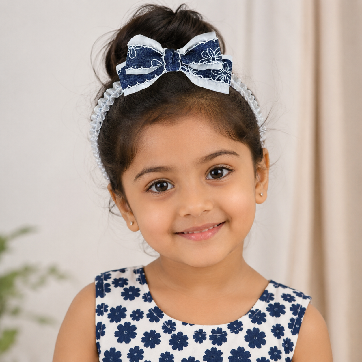 Floral Denim Bow Lace Headband for Girls