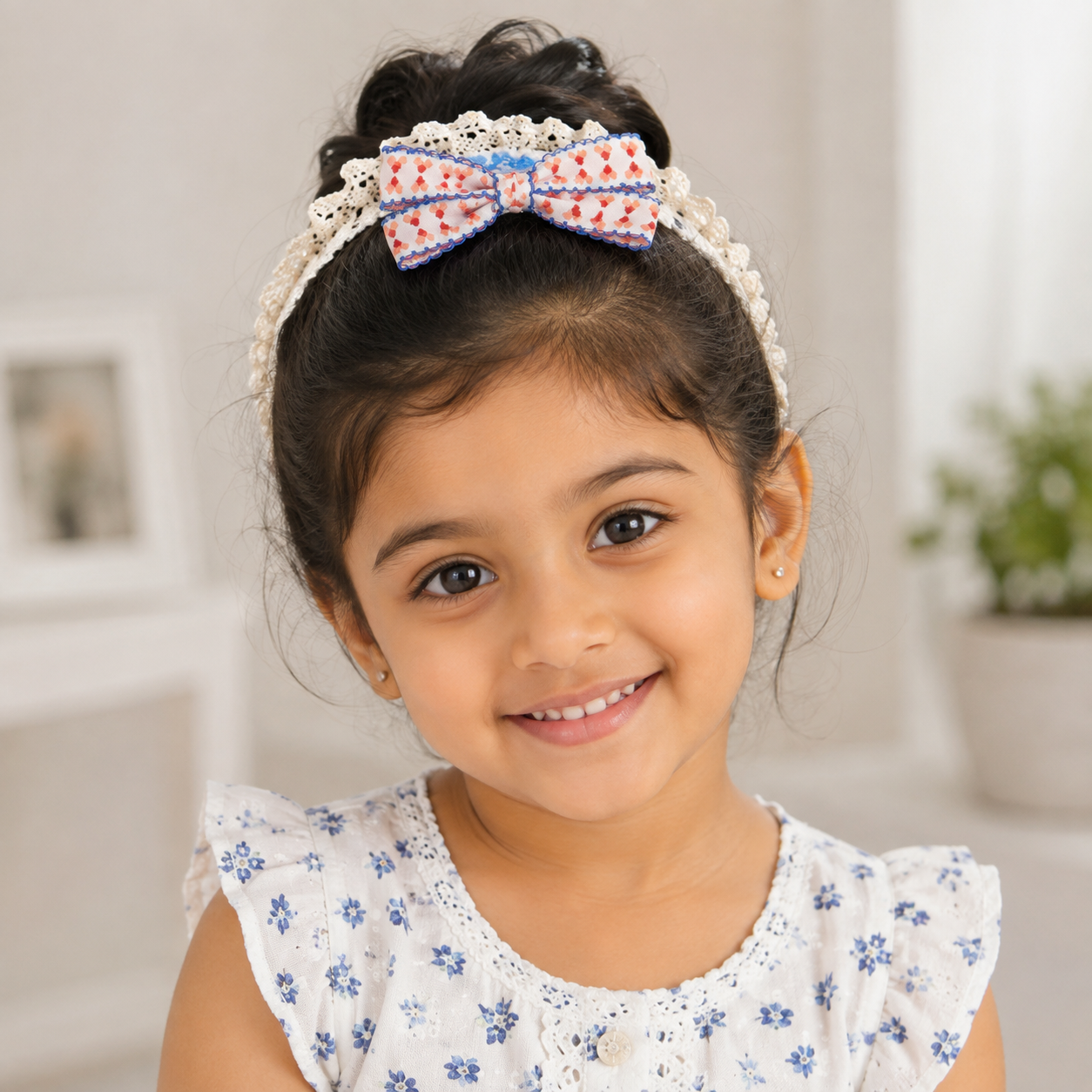 Floral Bow Lace Headband for Girls – Soft Stretch Hairband