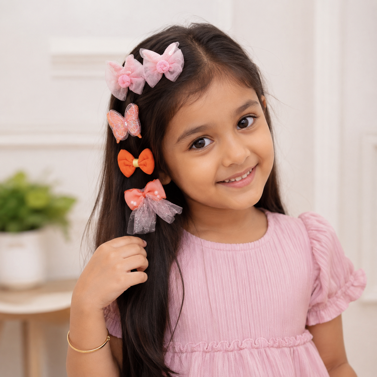 Girls 8-Piece Butterfly, Bow & Flower Hair Clip Set – Cute Pastel Hair Accessories with Mesh Bunny Bows, Embroidered Butterflies, Fabric Flowers & Pearl Tulle Bows | Kids Hair Clips for Parties, School & Everyday Styling