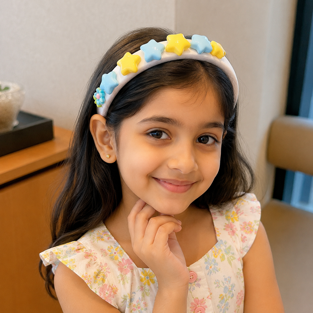 Girls Cute Padded Charm Headband – Fabric Wrapped Hair Band with Stars, Hearts, Butterfly, Flower & Cartoon Decorations | Colourful Kids Hair Accessory for Parties, Birthdays & Everyday Styling