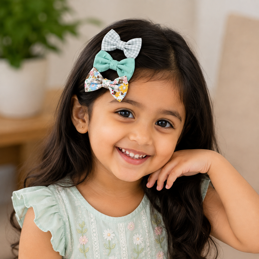 Handmade Fabric Bow Hair Clips for Girls – Set of 3