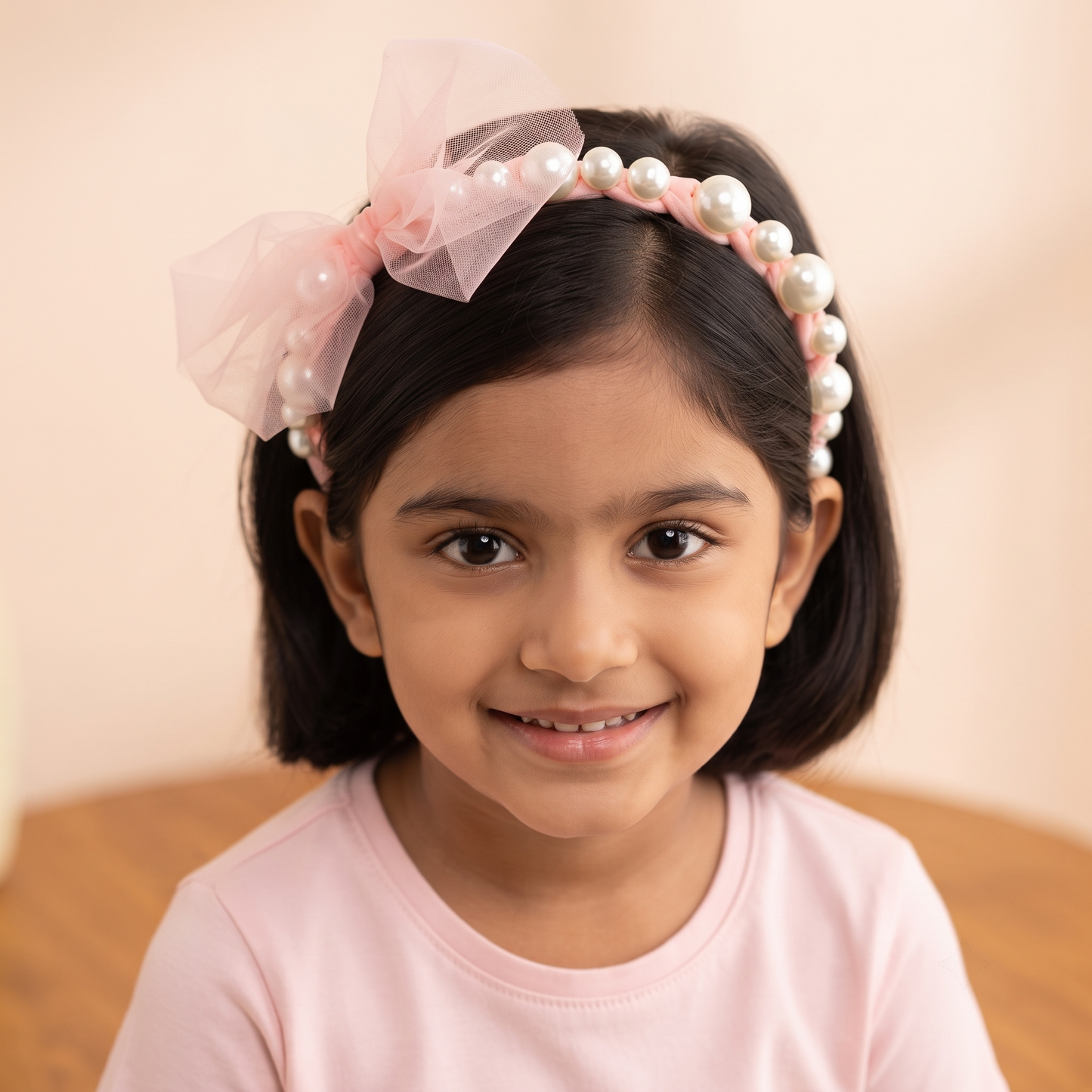 Girls Pearl & Tulle Bow Headband – Oversized Sheer Mesh Bow Hair Band with Large & Small Pearl Bead Detailing | Cute Princess Hair Accessory for Kids, Parties, Birthdays & Special Occasions