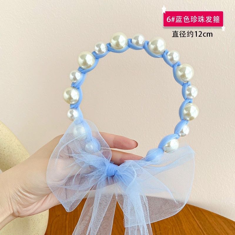 Girls Pearl & Tulle Bow Headband – Oversized Sheer Mesh Bow Hair Band with Large & Small Pearl Bead Detailing | Cute Princess Hair Accessory for Kids, Parties, Birthdays & Special Occasions