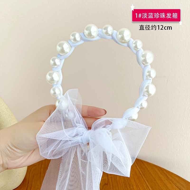 Girls Pearl & Tulle Bow Headband – Oversized Sheer Mesh Bow Hair Band with Large & Small Pearl Bead Detailing | Cute Princess Hair Accessory for Kids, Parties, Birthdays & Special Occasions