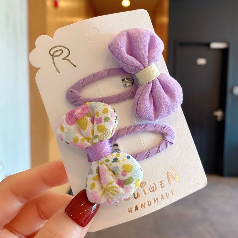 Girls Fabric Bow Hair Clip Set – Set of 2 Handmade-Style Snap Clips with Solid & Floral Print Bows | Cute Kids Hair Accessories for Side Styling, School, Parties & Everyday Wear