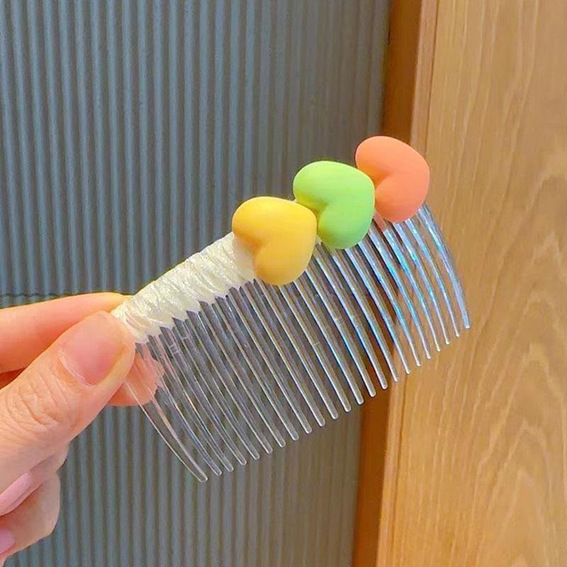 Girls Decorative Side Hair Comb – Cute Transparent Hair Comb with Pastel Heart, Flower, Bow & Fabric Embellishments | Kids Hair Accessory for Side Styling, Parties, Birthdays & Everyday Wear