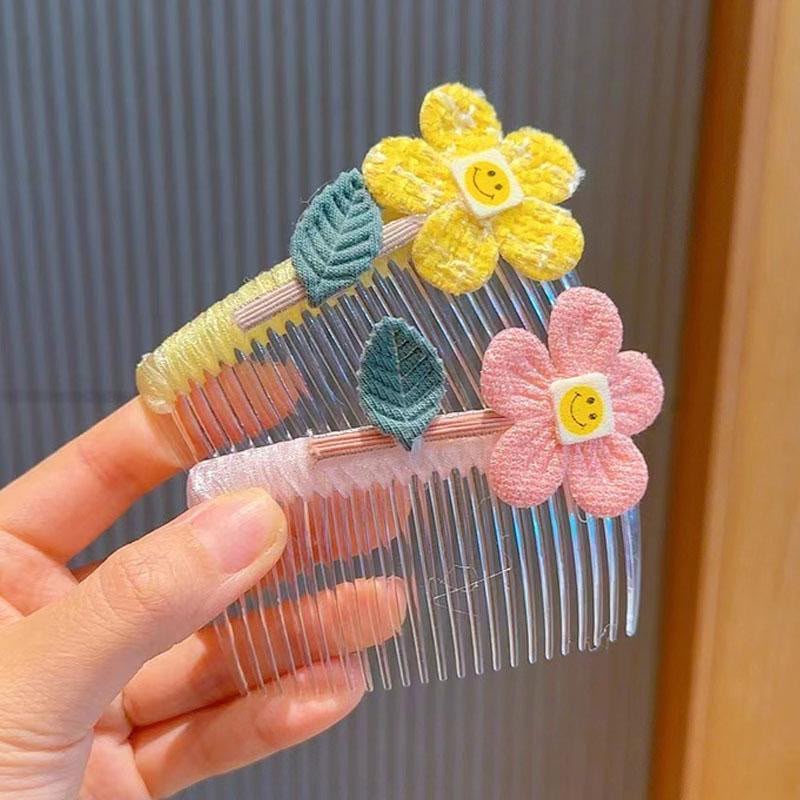 Girls Decorative Side Hair Comb – Cute Transparent Hair Comb with Pastel Heart, Flower, Bow & Fabric Embellishments | Kids Hair Accessory for Side Styling, Parties, Birthdays & Everyday Wear