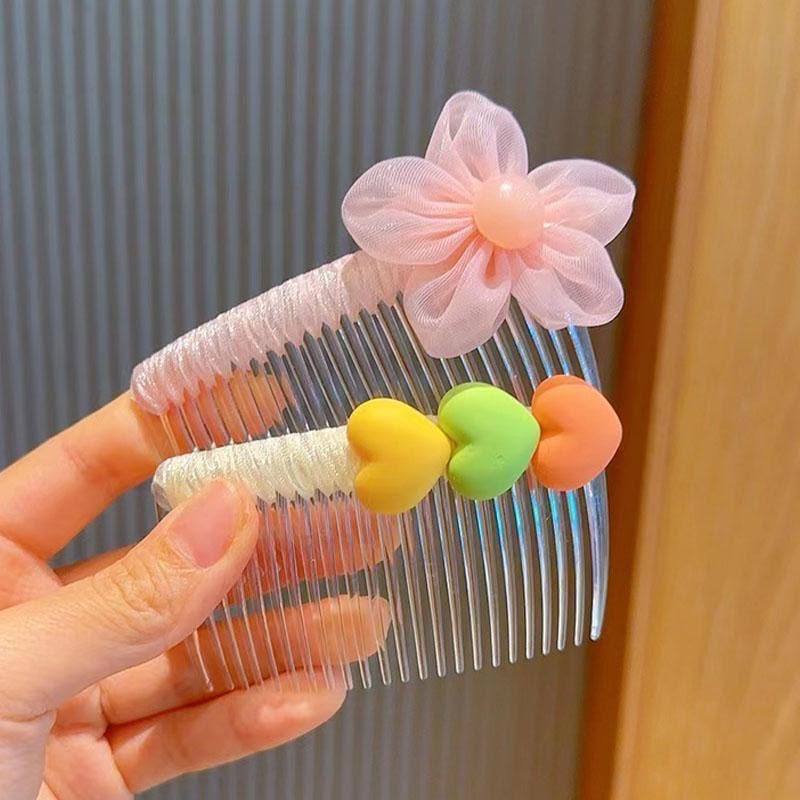 Girls Decorative Side Hair Comb – Cute Transparent Hair Comb with Pastel Heart, Flower, Bow & Fabric Embellishments | Kids Hair Accessory for Side Styling, Parties, Birthdays & Everyday Wear