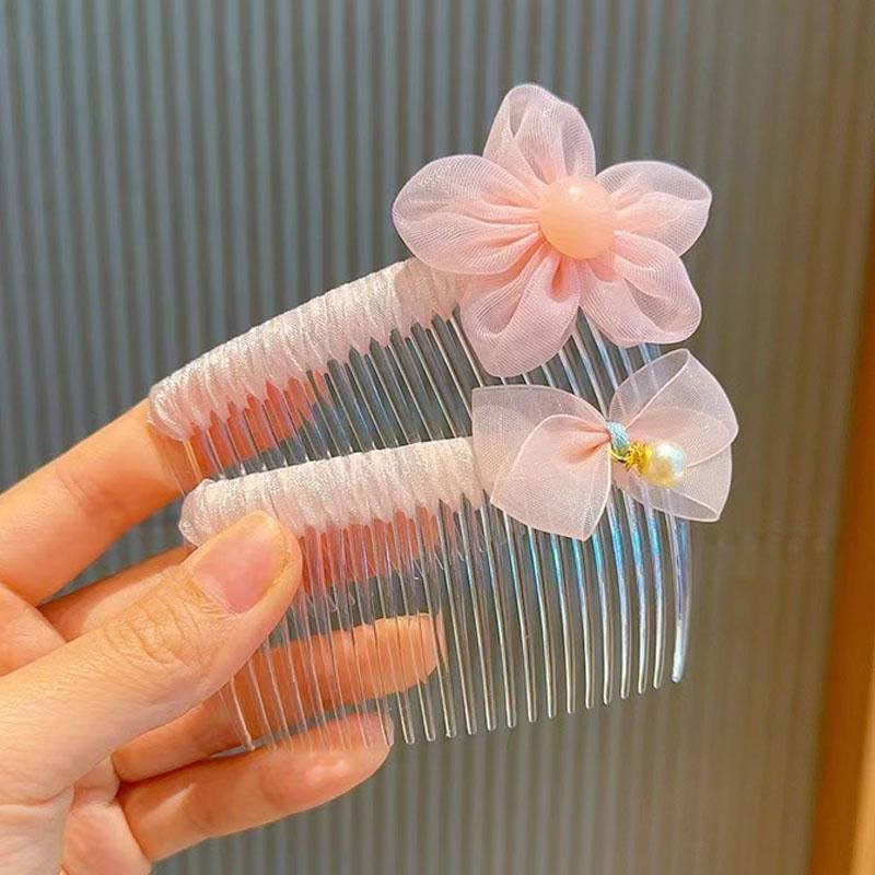 Girls Decorative Side Hair Comb – Cute Transparent Hair Comb with Pastel Heart, Flower, Bow & Fabric Embellishments | Kids Hair Accessory for Side Styling, Parties, Birthdays & Everyday Wear