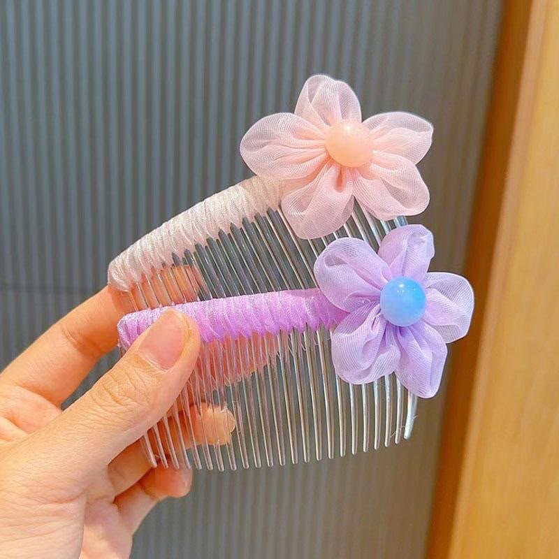 Girls Decorative Side Hair Comb – Cute Transparent Hair Comb with Pastel Heart, Flower, Bow & Fabric Embellishments | Kids Hair Accessory for Side Styling, Parties, Birthdays & Everyday Wear