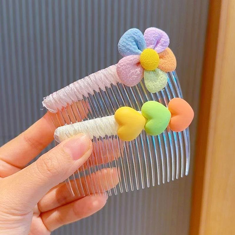 Girls Decorative Side Hair Comb – Cute Transparent Hair Comb with Pastel Heart, Flower, Bow & Fabric Embellishments | Kids Hair Accessory for Side Styling, Parties, Birthdays & Everyday Wear