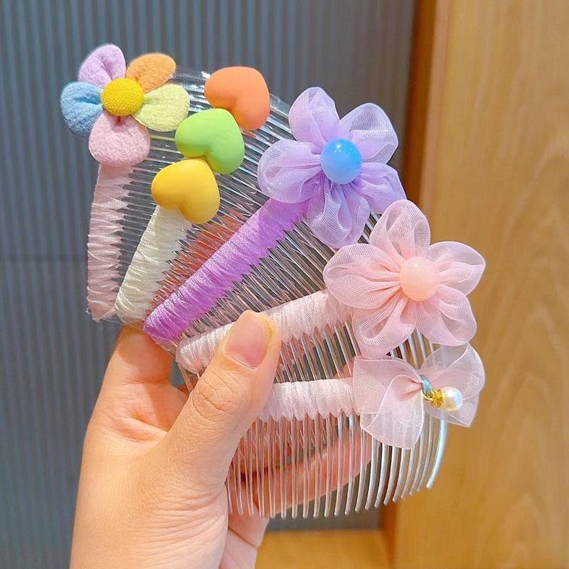 Girls Decorative Side Hair Comb – Cute Transparent Hair Comb with Pastel Heart, Flower, Bow & Fabric Embellishments | Kids Hair Accessory for Side Styling, Parties, Birthdays & Everyday Wear