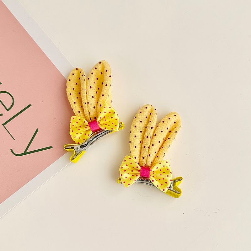 Girls Bunny Ear Hair Clip Set – Set of 2 Glitter Rabbit Ear Clips with Polka Dot Bow Detail | Cute Kids Hair Accessories for Parties, Birthdays, School & Everyday Styling
