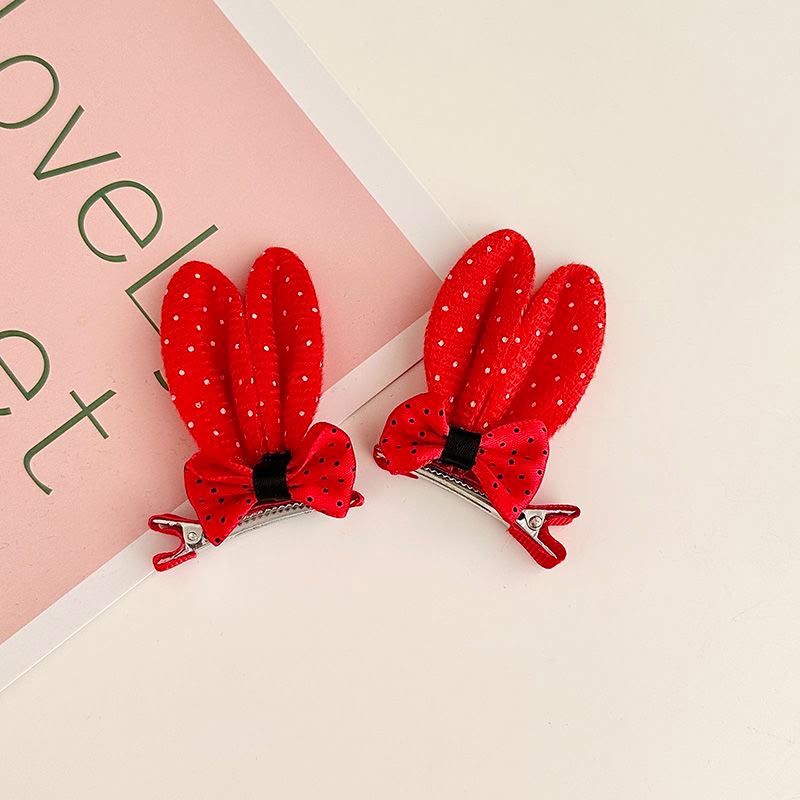 Girls Bunny Ear Hair Clip Set – Set of 2 Glitter Rabbit Ear Clips with Polka Dot Bow Detail | Cute Kids Hair Accessories for Parties, Birthdays, School & Everyday Styling
