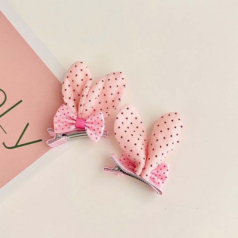 Girls Bunny Ear Hair Clip Set – Set of 2 Glitter Rabbit Ear Clips with Polka Dot Bow Detail | Cute Kids Hair Accessories for Parties, Birthdays, School & Everyday Styling