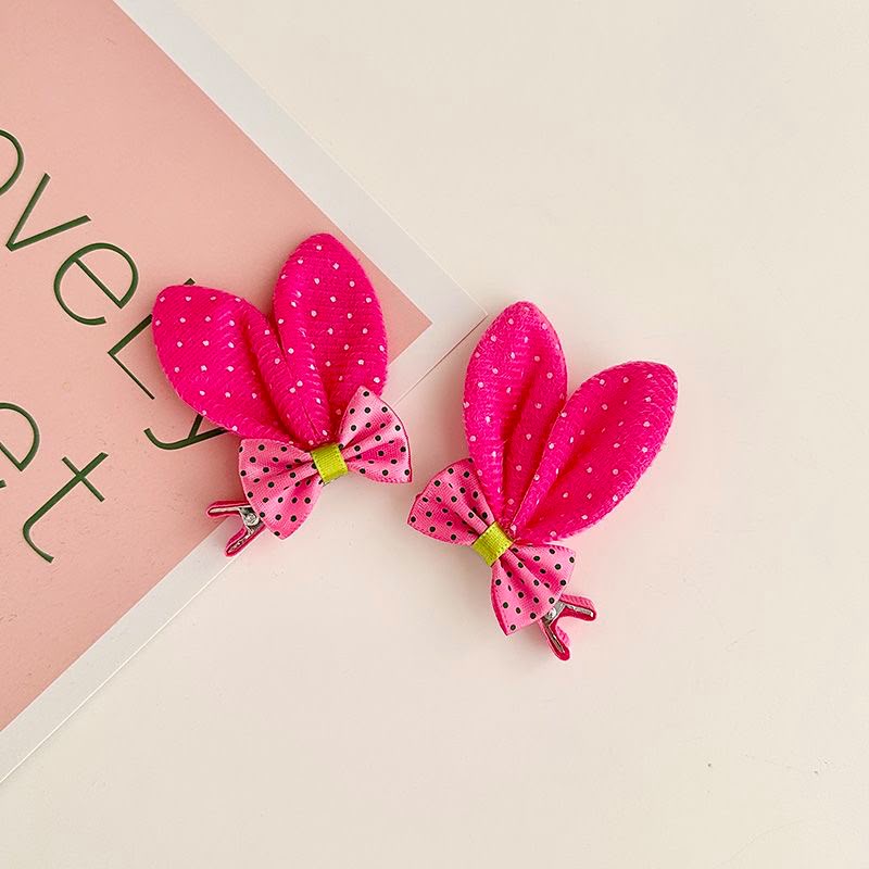 Girls Bunny Ear Hair Clip Set – Set of 2 Glitter Rabbit Ear Clips with Polka Dot Bow Detail | Cute Kids Hair Accessories for Parties, Birthdays, School & Everyday Styling