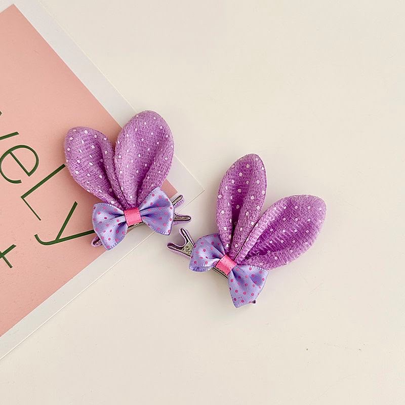Girls Bunny Ear Hair Clip Set – Set of 2 Glitter Rabbit Ear Clips with Polka Dot Bow Detail | Cute Kids Hair Accessories for Parties, Birthdays, School & Everyday Styling