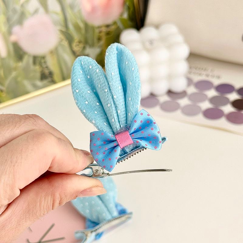 Girls Bunny Ear Hair Clip Set – Set of 2 Glitter Rabbit Ear Clips with Polka Dot Bow Detail | Cute Kids Hair Accessories for Parties, Birthdays, School & Everyday Styling