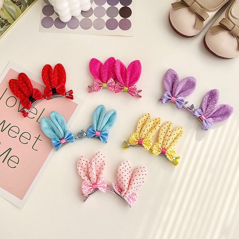 Girls Bunny Ear Hair Clip Set – Set of 2 Glitter Rabbit Ear Clips with Polka Dot Bow Detail | Cute Kids Hair Accessories for Parties, Birthdays, School & Everyday Styling