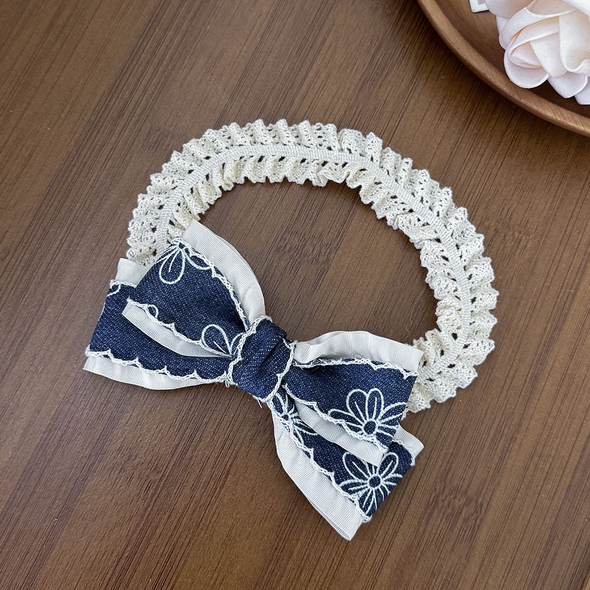 Floral Denim Bow Lace Headband for Girls