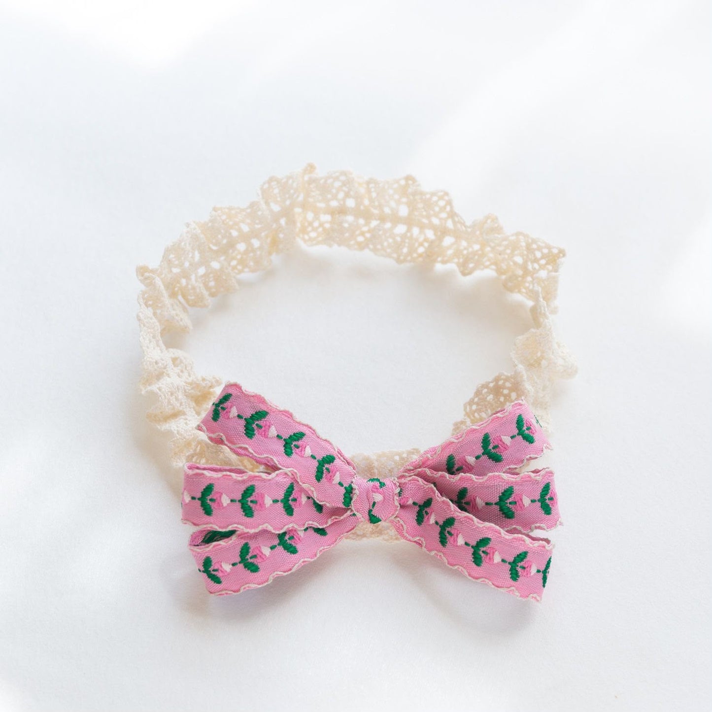Floral Bow Lace Headband for Girls – Soft Stretch Hairband