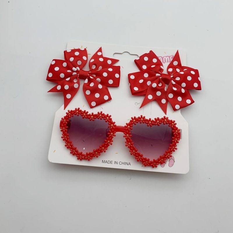 Girls Heart-Shaped Sunglasses & Polka Dot Bow Hair Clip Set – Cute Fashion Accessories