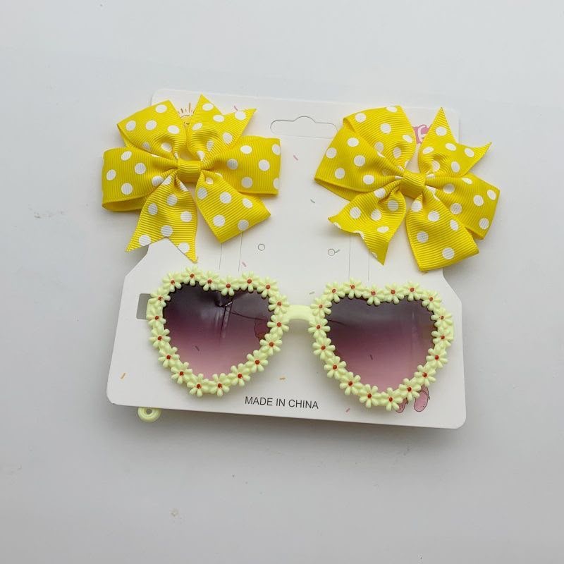 Girls Heart-Shaped Sunglasses & Polka Dot Bow Hair Clip Set – Cute Fashion Accessories