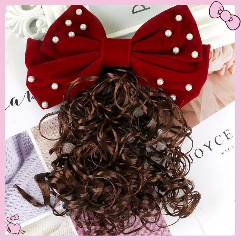 Girls Curly Ponytail Hair Extension with Bow – Cute Clip-On Hair Accessory