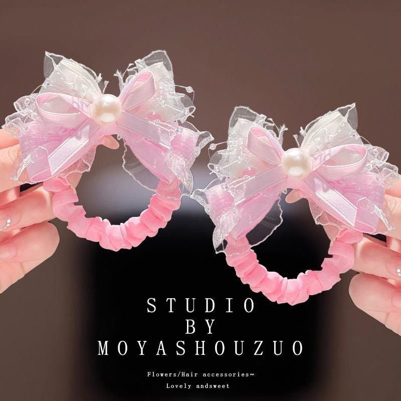 Girls Pearl Bow Hair Clips Set – Pastel Lace Ribbon Hair Accessories with Pearl & Beaded Detailing | Cute Party, Birthday & Everyday Hair Clips for Kids