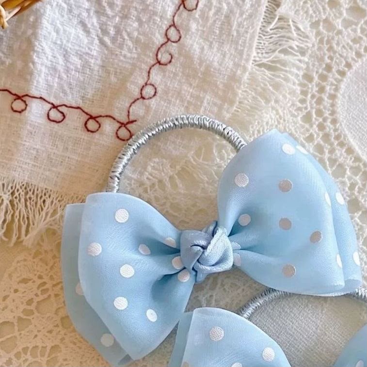 Girls Polka Dot Bow Hair Ties – Double Layer Fabric Bow Ponytail Holders with Soft Elastic Band | Cute Kids Hair Accessories for Ponytails, Pigtails, School, Parties & Everyday Styling