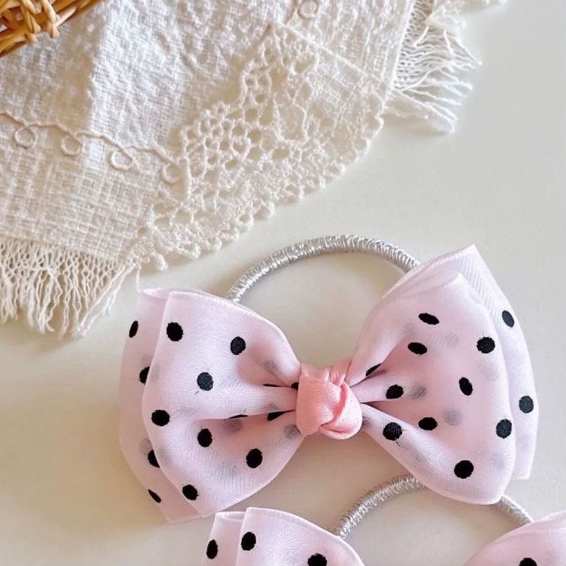 Girls Polka Dot Bow Hair Ties – Double Layer Fabric Bow Ponytail Holders with Soft Elastic Band | Cute Kids Hair Accessories for Ponytails, Pigtails, School, Parties & Everyday Styling