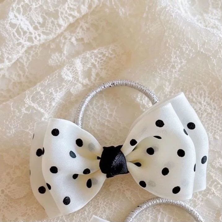 Girls Polka Dot Bow Hair Ties – Double Layer Fabric Bow Ponytail Holders with Soft Elastic Band | Cute Kids Hair Accessories for Ponytails, Pigtails, School, Parties & Everyday Styling
