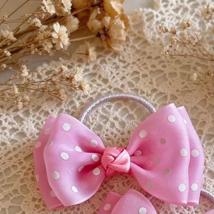 Girls Polka Dot Bow Hair Ties – Double Layer Fabric Bow Ponytail Holders with Soft Elastic Band | Cute Kids Hair Accessories for Ponytails, Pigtails, School, Parties & Everyday Styling