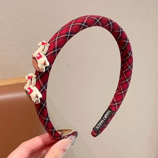 Plaid bow-ear headband